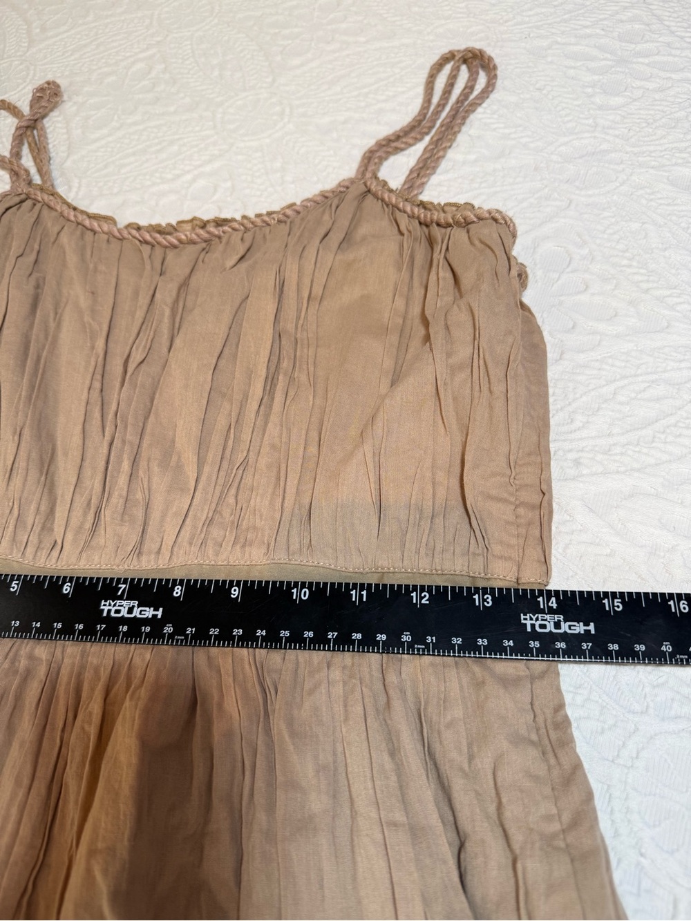 ALBERTA FERRETTI Cotton Tiered Maxi Dress Taupe Empire Waist Sz 8 Lined Flowy - Picture 4 of 9